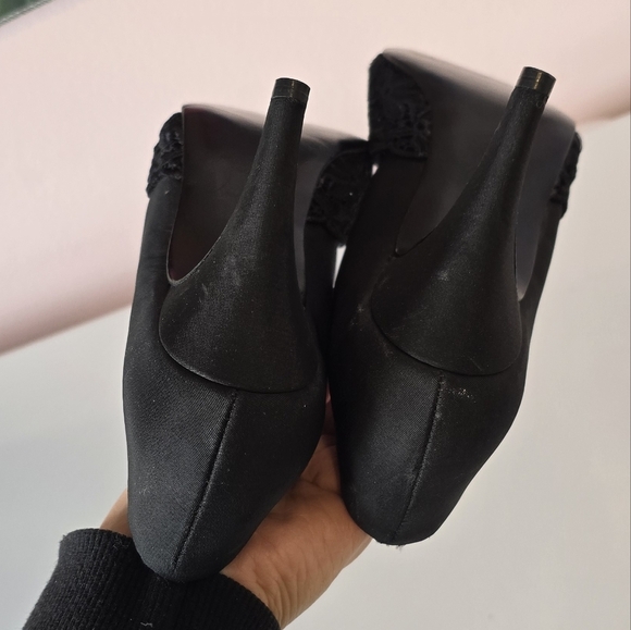 1960s Charles Patou Ingledew's Black Lace Peep-Toe Heels Size 5.5 5 1/2 - Picture 11 of 16